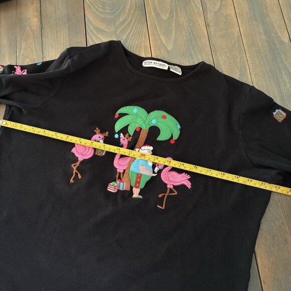 Vintage Flamingo Santa Palm Trees Ugly Christmas Sweater 3/4 Sleeve - P/L (XM9) - Picture 6 of 8
